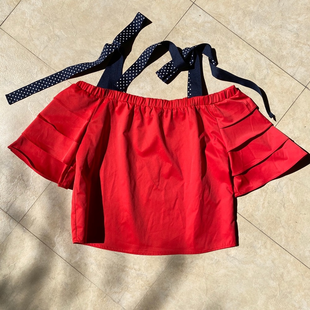 Lucy Paris Ruffle Sleeve Top Red